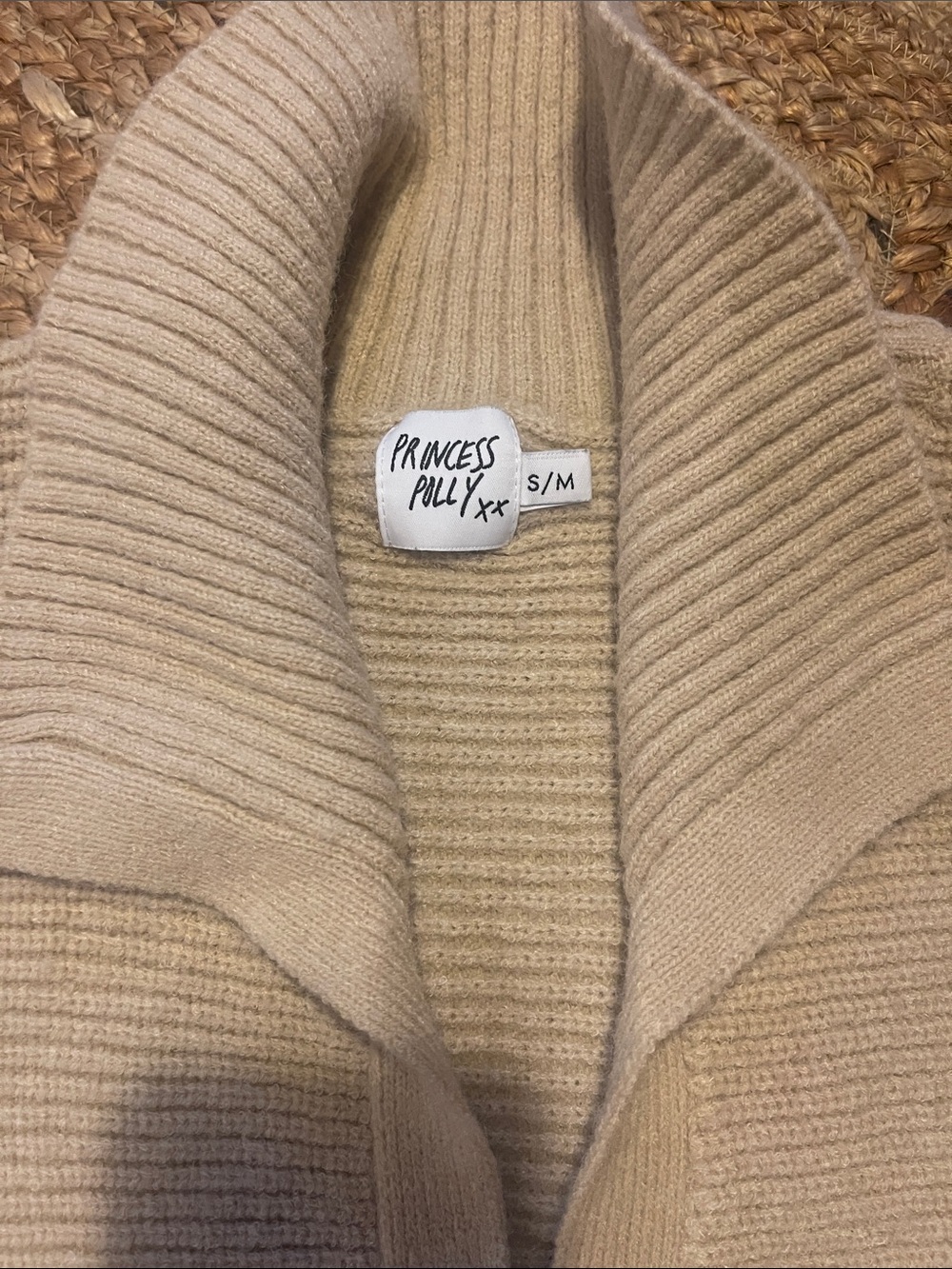Princess Polly Tan Ribbed Shawl Collar Cardigan